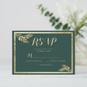 Elegant bosgroen gouden blad RSVP (Staand voorkant)