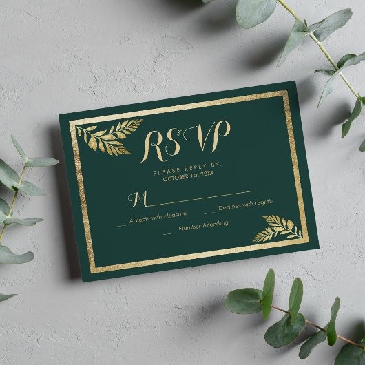 Elegant bosgroen gouden blad RSVP