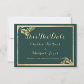 Elegant bosgroen gouden blad Save The Date (Voorkant)