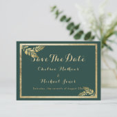 Elegant bosgroen gouden blad Save The Date (Staand voorkant)