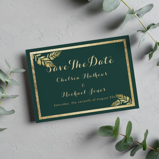 Elegant bosgroen gouden blad Save The Date