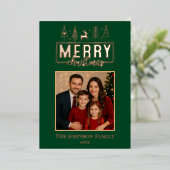 Elegant bosgroene Kerstmis Folie Feestdagenkaart (Staand Voorkant)