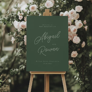Elegant bosgroene welkomstbord voor trouwfeest poster