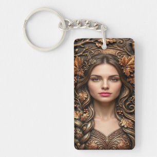 Elegant bosportret in reliëf bronzen kunst sleutelhanger