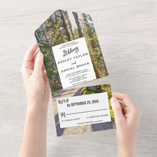 Elegant bossen bomen tropische buitenfoto Weddensc All In One Uitnodiging (Afscheurbaar)