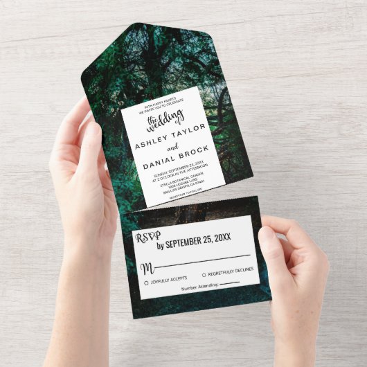 Elegant bossen string van lichtgroene floral Weddi All In One Uitnodiging (Afscheurbaar)