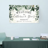 Elegant Botanic Greenery Wedding welkomstachtergro Spandoek (Beurs)