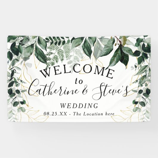Elegant Botanic Greenery Wedding welkomstachtergro Spandoek (Horizontaal)