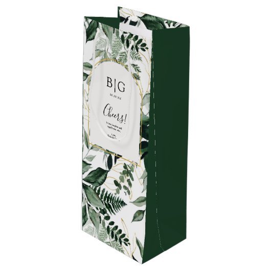 Elegant Botanic Greenery Wedding wine Bottle Wijn Cadeautas (Voorkant Gekanteld)