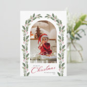 Elegant Botanical Arch 1 Photo Merry Christmas Feestdagenkaart (Staand voorkant)