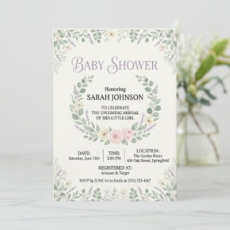 Elegant Botanical Baby Shower Invitation | Soft Fl Kaart