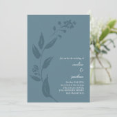 Elegant Botanical Blauwgroen Blue Minimalist Wedde Kaart (Staand voorkant)