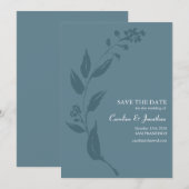Elegant Botanical Blauwgroen Blue Minimalist Wedde Save The Date (Voorkant / Achterkant)