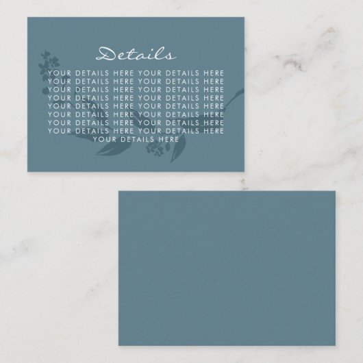 Elegant Botanical Blauwgroen Blue Silhouette Weddi Informatiekaartje (Voorkant / Achterkant)