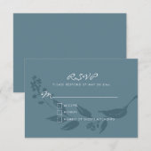 Elegant Botanical Blauwgroen Blue Silhouette Weddi RSVP Kaartje (Voorkant / Achterkant)