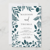 Elegant Botanical Blauwgroen Blue Wedding Kaart (Voorkant)