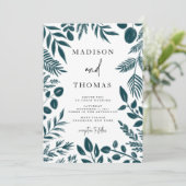 Elegant Botanical Blauwgroen Blue Wedding Kaart (Staand voorkant)