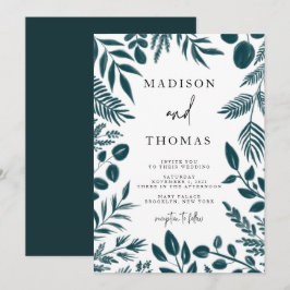 Elegant Botanical Blauwgroen Blue Wedding Kaart