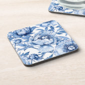 Elegant Botanical Blue Flowers Chic Floral Pattern Bier Onderzetter (Linkerzijde)