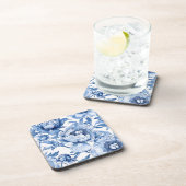 Elegant Botanical Blue Flowers Chic Floral Pattern Bier Onderzetter (Rechterzijde)
