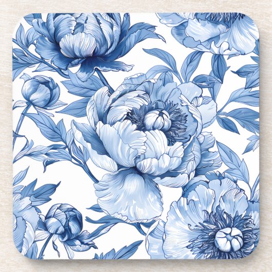 Elegant Botanical Blue Flowers Chic Floral Pattern Bier Onderzetter (Voorkant)