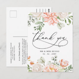 Elegant Botanical Blush Pink Floral Thank You Briefkaart