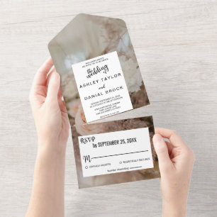 Elegant botanical bouquet roos floral Weddenschap  All In One Uitnodiging