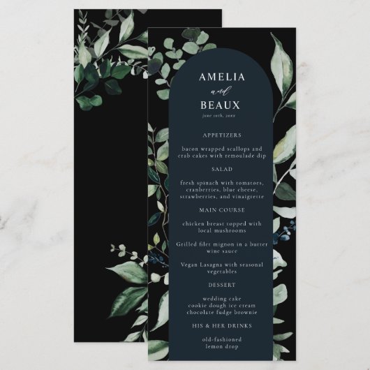 Elegant Botanical Calligraphy Weddenrenmenu (Voorkant / Achterkant)