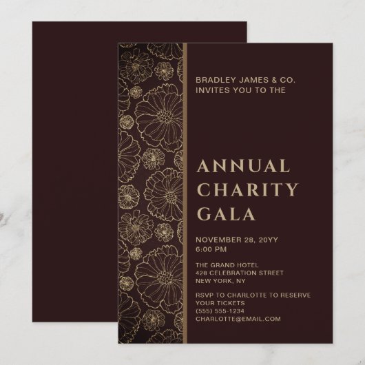 Elegant Botanical Charity Event Gala Party Kaart (Voorkant / Achterkant)