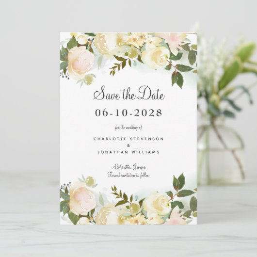 Elegant Botanical Chic Greenery Floral Wedding Save The Date (Staand voorkant)