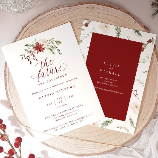 Elegant Botanical Christmas Bridal Shower Kaart