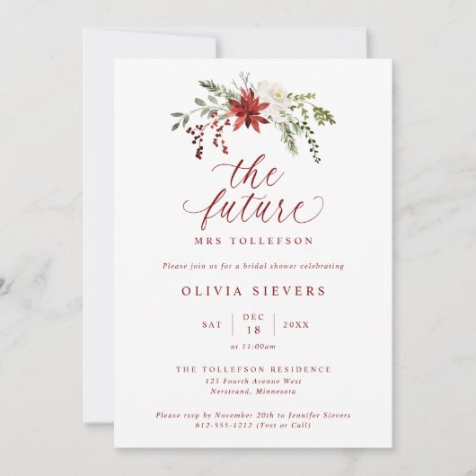 Elegant Botanical Christmas Bridal Shower Kaart (Voorkant)