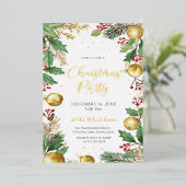 Elegant Botanical Christmas Holiday Party Foil Folie Uitnodiging (Staand Voorkant)