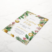Elegant Botanical Christmas Holiday Party Foil Folie Uitnodiging (Gedraaid)