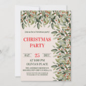 Elegant Botanical Christmas Party Invitation Kaart (Voorkant)