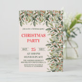 Elegant Botanical Christmas Party Invitation Kaart (Staand voorkant)