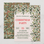Elegant Botanical Christmas Party Invitation Kaart (Voorkant / Achterkant)