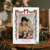 Elegant Botanical Christmas Photo Card Kaart