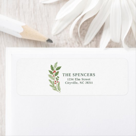 Elegant Botanical Christmas Return Address Etiket (Insitu)