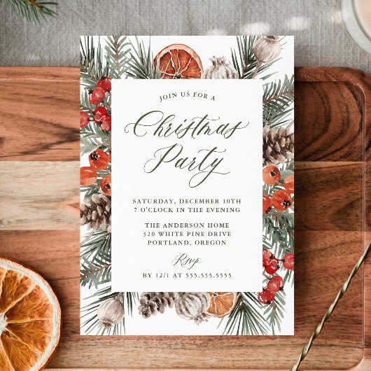 Elegant Botanical Citrus Frame Christmas Party Kaart