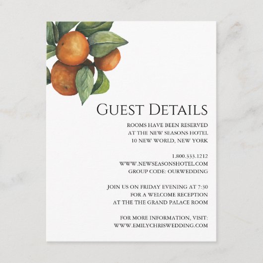 Elegant Botanical Citrus Greenery Wedding Informatiekaartje (Voorkant)