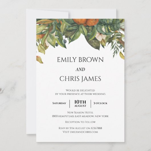 Elegant Botanical Citrus Greenery Wedding Kaart (Voorkant)