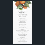 Elegant Botanical Citrus Greenery Wedding Menu<br><div class="desc">, elegante, moderne en bohemiaanse trouwmenukaarten voor uw speciale gelegenheid! Het ontwerp komt overeen met de rest van het Oranje Collectie van de bladvulling. Waterverf oranje vruchten met donkergroene bladeren en lichtgroene bladeren aan de zijkant lijsten bovenaan de menukaart (personaliseer met uw details op starterscursussen, aantekeningen en desserts in elegante...</div>