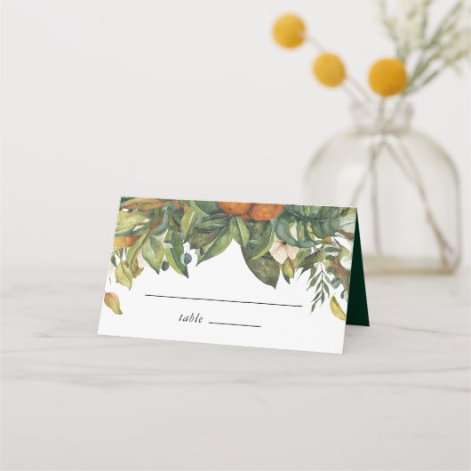 Elegant Botanical Citrus Greenery Wedding Plaatskaartje (Voorkant)