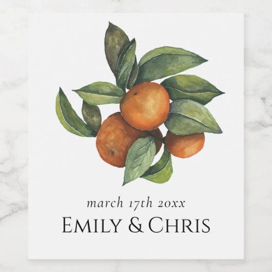 Elegant Botanical Citrus Greenery Wedding Wijn Etiket (Enkel label)