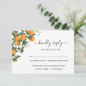 Elegant Botanical Citrus Sinaasappel Wedding RSVP Kaart (Staand voorkant)