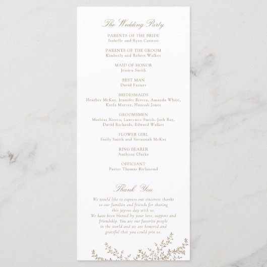 Elegant Botanical Crest Wedding Programme Programmakaart (Achterkant)