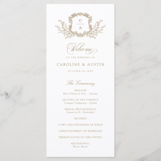 Elegant Botanical Crest Wedding Programme Programmakaart (Voorkant)