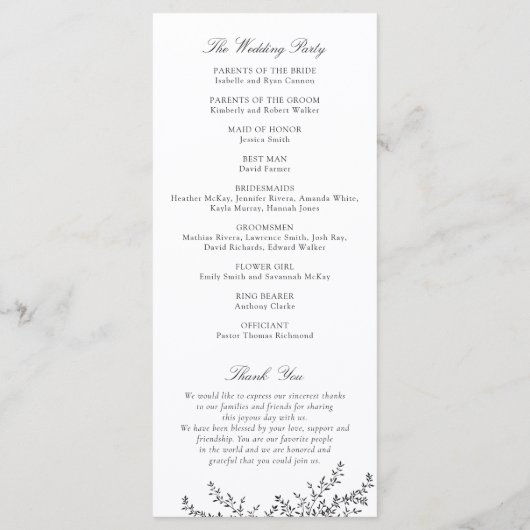 Elegant Botanical Crest Wedding Programme Programmakaart (Achterkant)