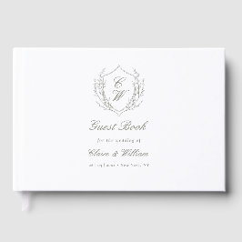 Elegant Botanical Crest Wreath Wedding Gastenboek